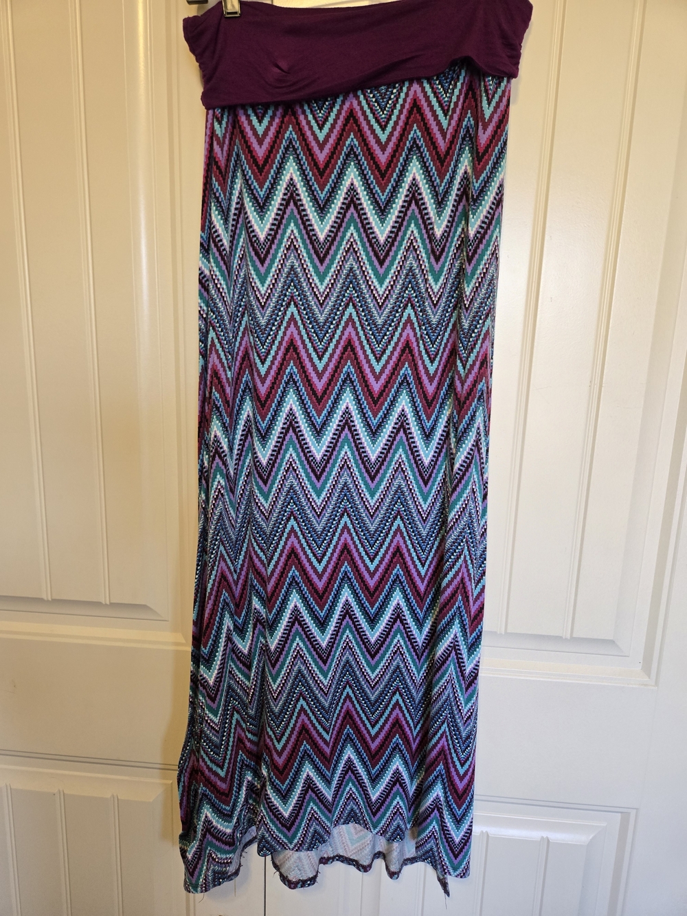 Purple Chevron Maxi Skirt with Aqua and Pink Accents